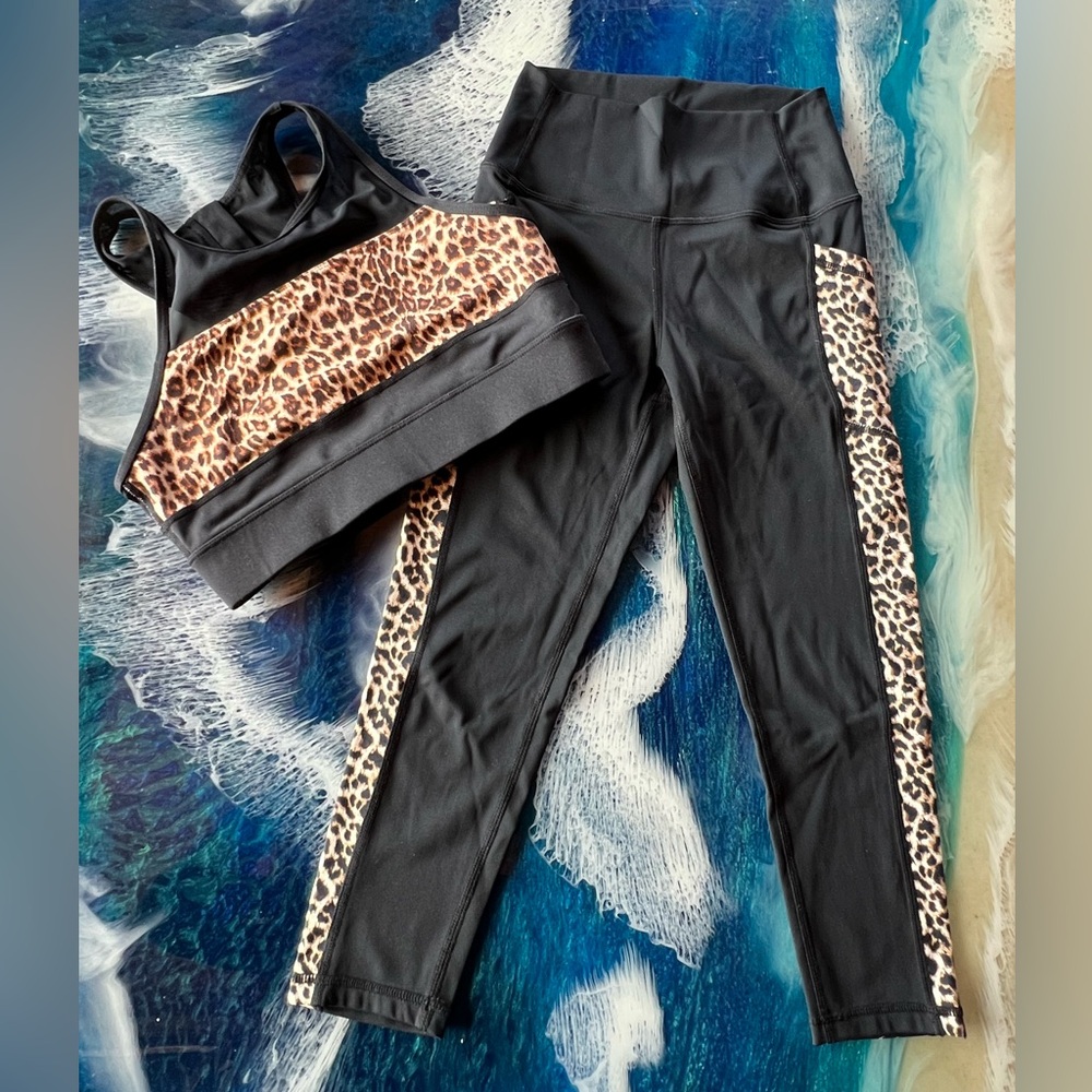 Zyia 4 Black & Camo Tights AND M One More Rep Sports Bra Blk & Camo MATCHING SET